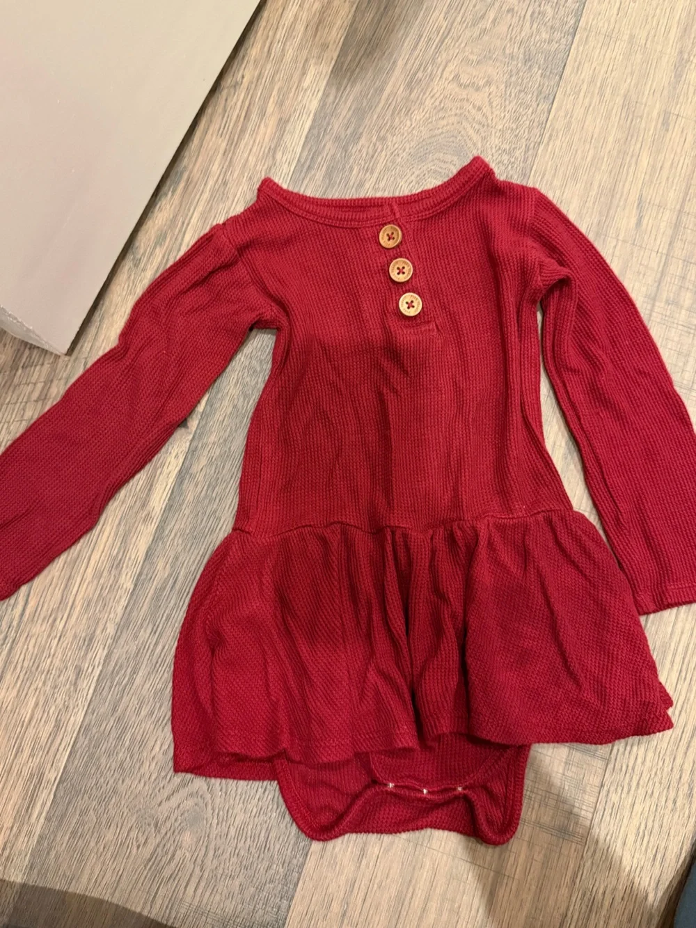 Posh Peanut. Girls Long Sleeve Red Knit Peplum Bodysuit